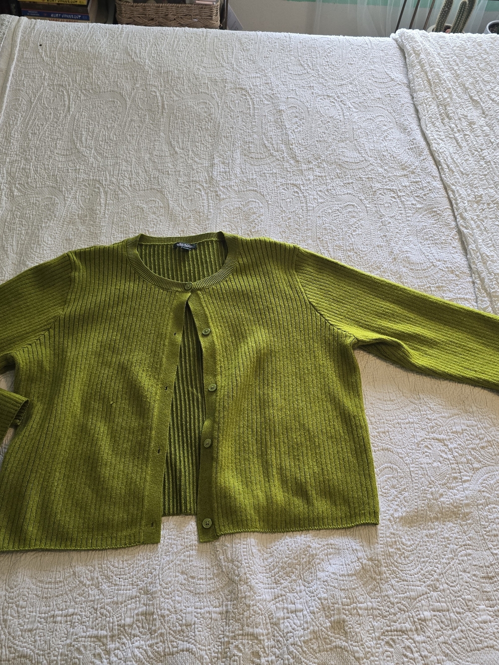 wild fable Green Ribbed Button-Up Cardigan With Bell Sleeves